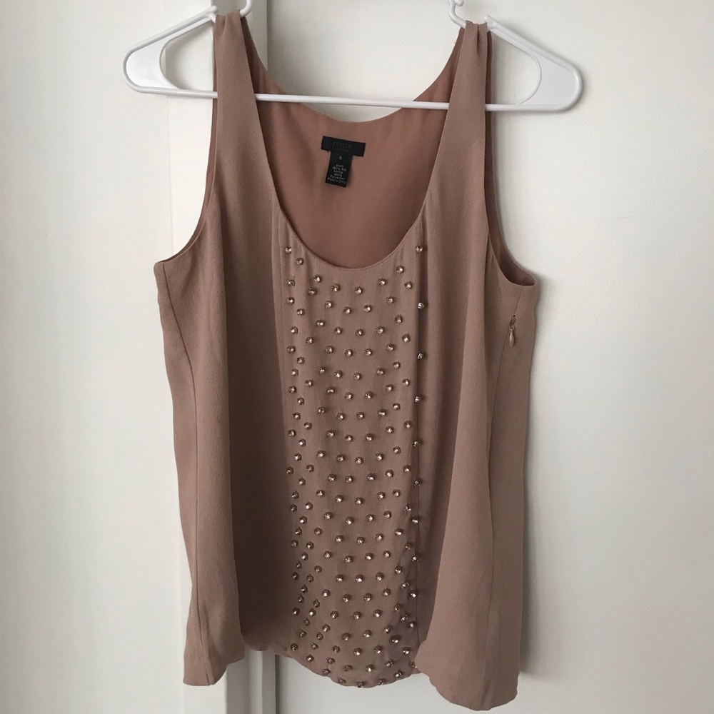 J CREW blush tank with rhinestone detail front